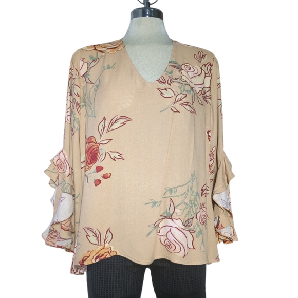 DG2 Beige and Red Floral 3/4 Long Sleeve SIZE M/Grande - Picture 16 of 16